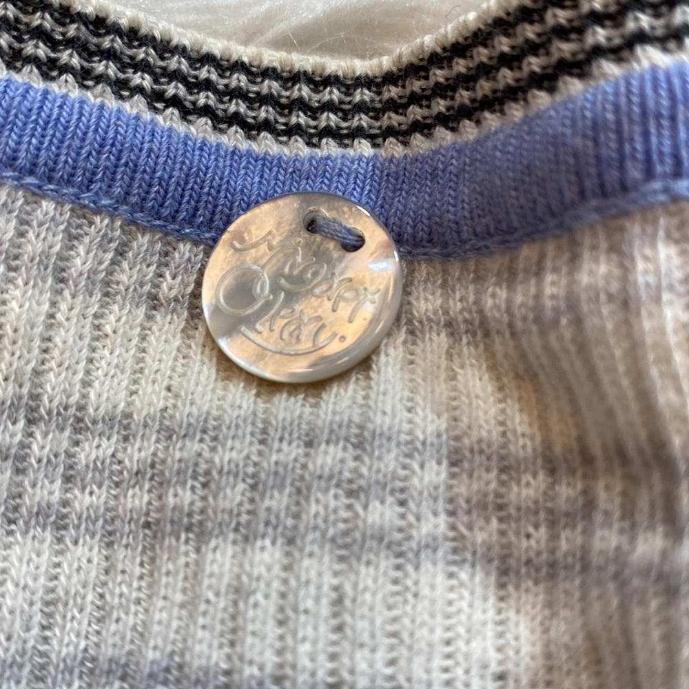 Margaret O'Leary Cream & Blue Striped Button Cardigan - Picture 7 of 9